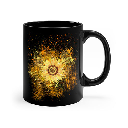 Sunflower Ink Splash 11oz Black Mug