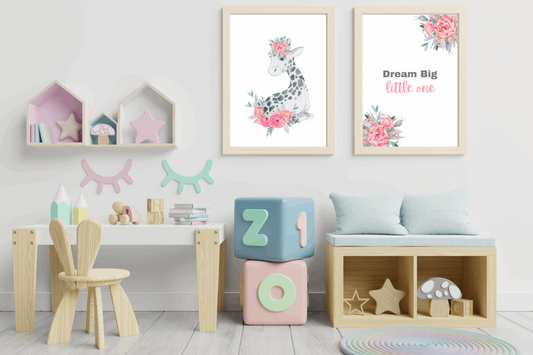 Giraffe,Dream Big Little One Nursery Wall Art Barty life
