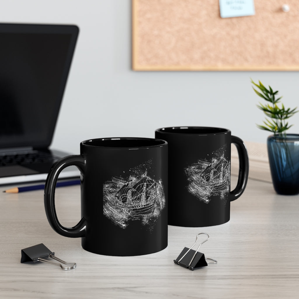 Ship Ink Splash 11oz Black Mug Barty life Ship Ink Splash 11oz Black Mug Barty life