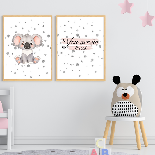 Koala, You Are So Loved, Pink, Set- Nursery Wall Art Barty life