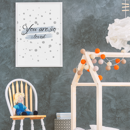 You Are So Loved, Blue, Silver Glitter - Nursery Wall Art Barty life
