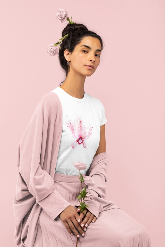 Women Tee Pink Orchid sketch design. Great choice for gift