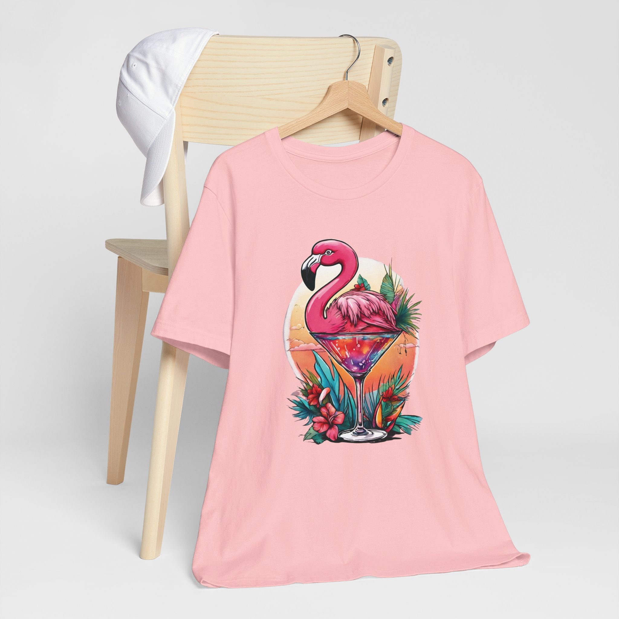 Flamingo Cocktail T-Shirt - Tropical Sunset Vibes  ( Unisex)