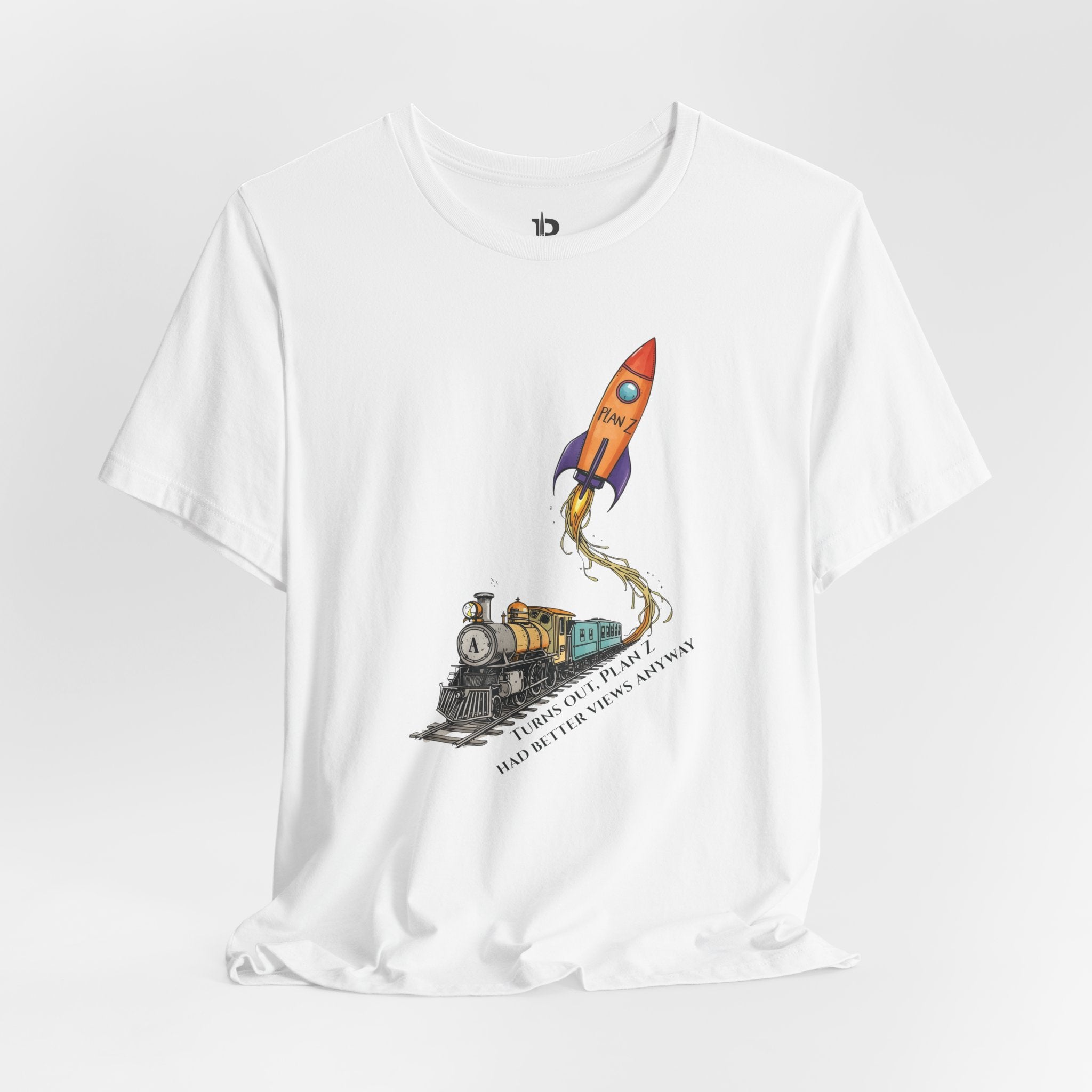 Plan Z Graphic T-Shirt – Motivational Train & Rocket Design Tee, Inspirational Quote Shirt