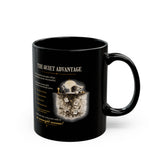 Motivational 'The Quiet Advantage' Black Coffee Mug — Inspirational Skull Design (11oz/15oz)