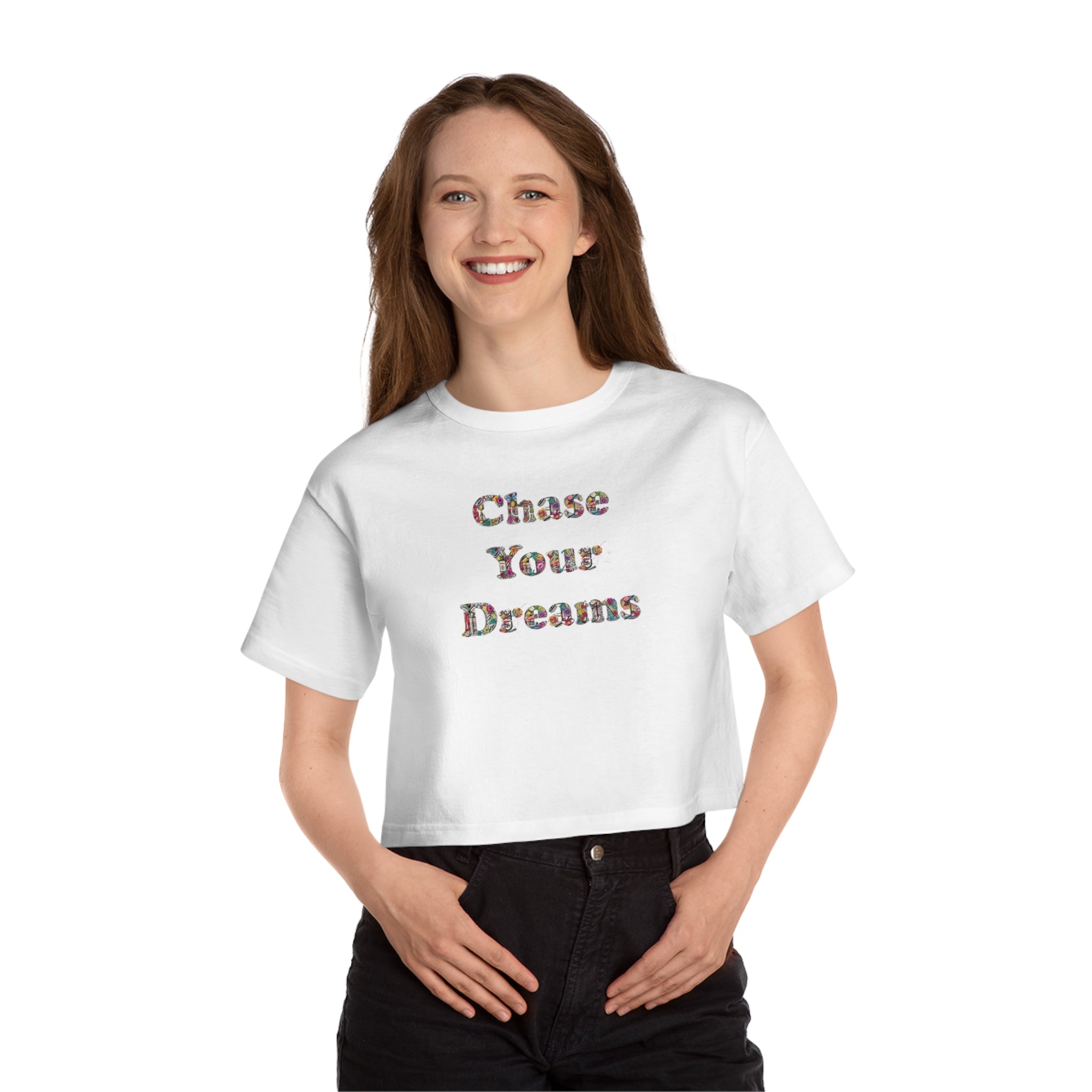 Champion Women's Heritage Cropped T-Shirt - "Chase Your Dreams" Floral and Trophy Design