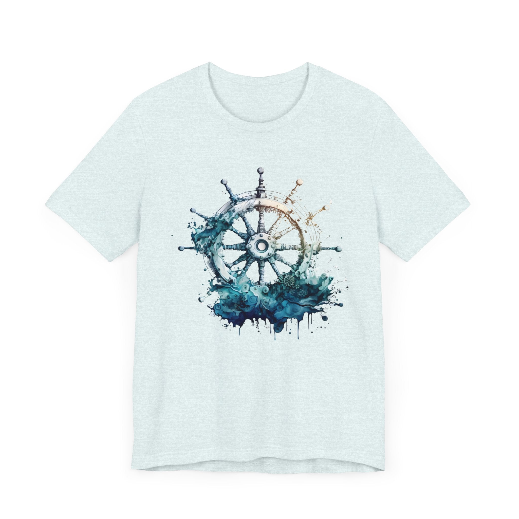 Dynamic Nautical T-Shirt - Ship Wheel & Ocean Waves Design Unisex