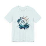 Dynamic Nautical T-Shirt - Ship Wheel & Ocean Waves Design Unisex