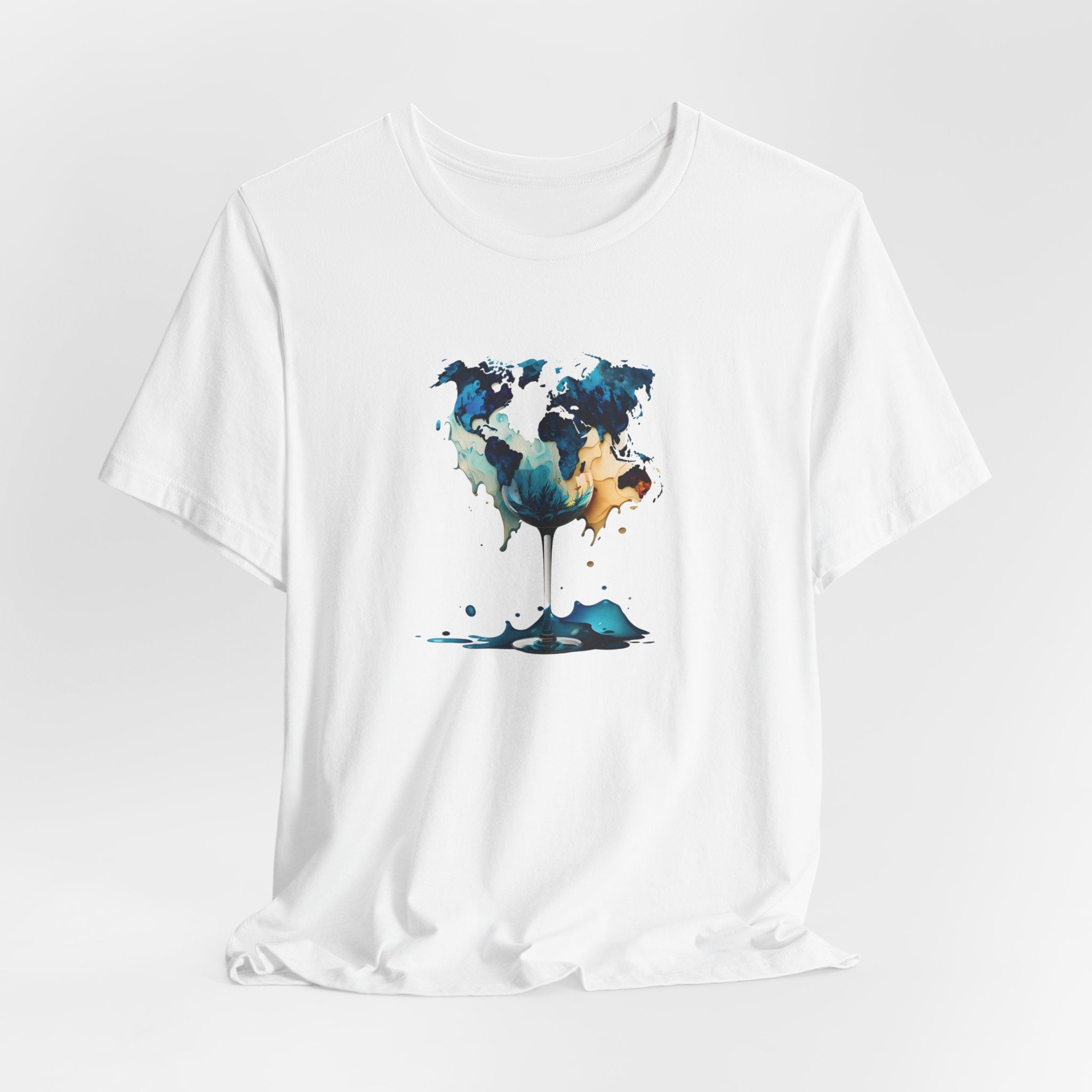 Artistic World Map Wine Glass T-Shirt - Unique Graphic Tee Unisex