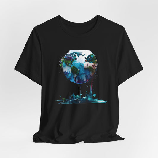 Artistic World Map T-Shirt - Perfect for Travel Lovers | Unique Wine Glass Design Unisex