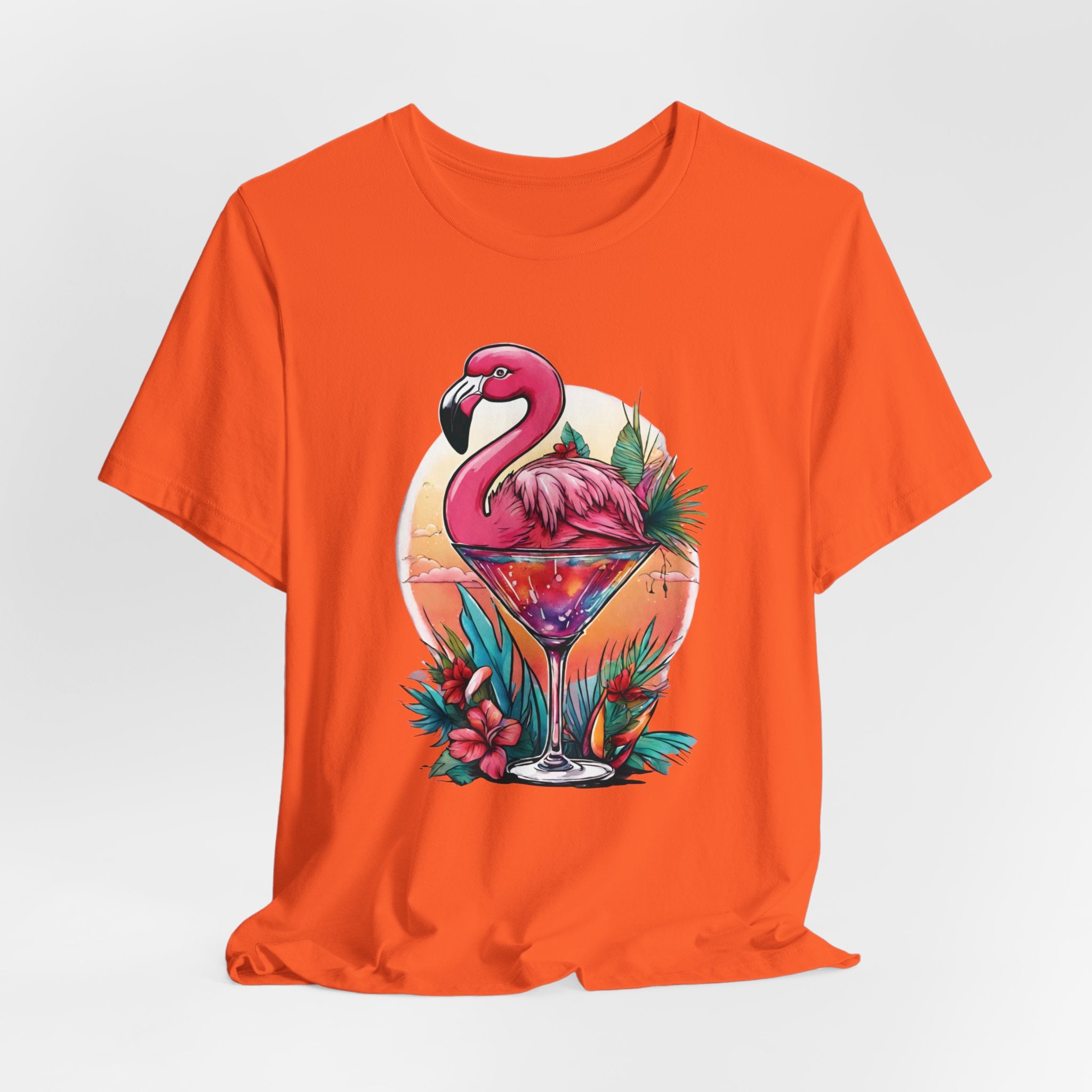 Flamingo Cocktail T-Shirt - Tropical Sunset Vibes  ( Unisex)