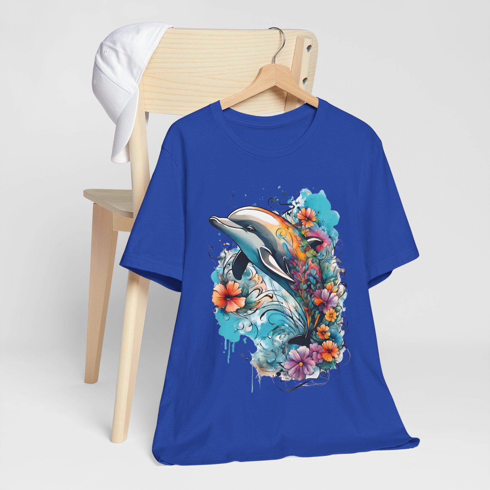 Colorful Dolphin T-Shirt - Vibrant Floral and Ocean Design