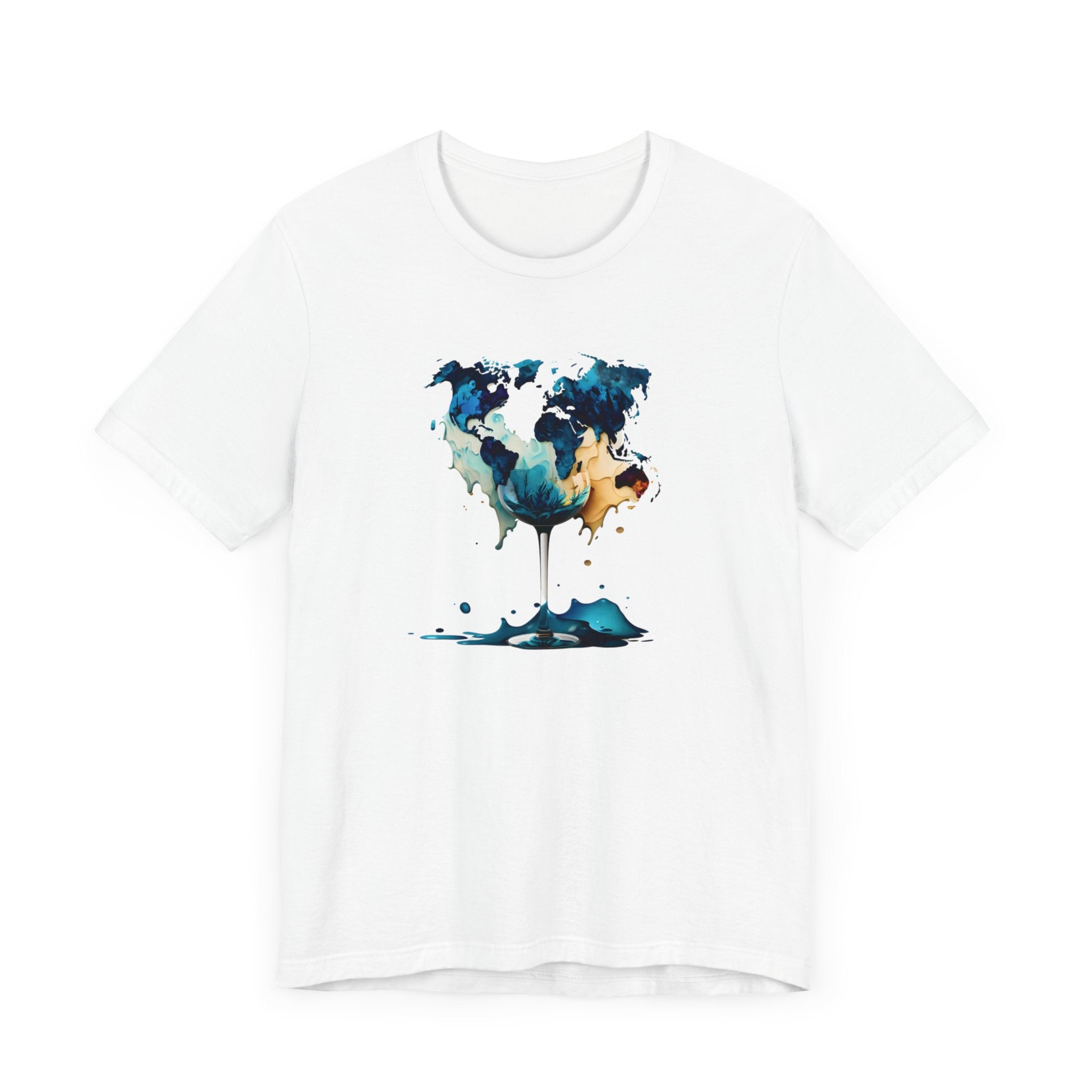 Artistic World Map Wine Glass T-Shirt - Unique Graphic Tee Unisex