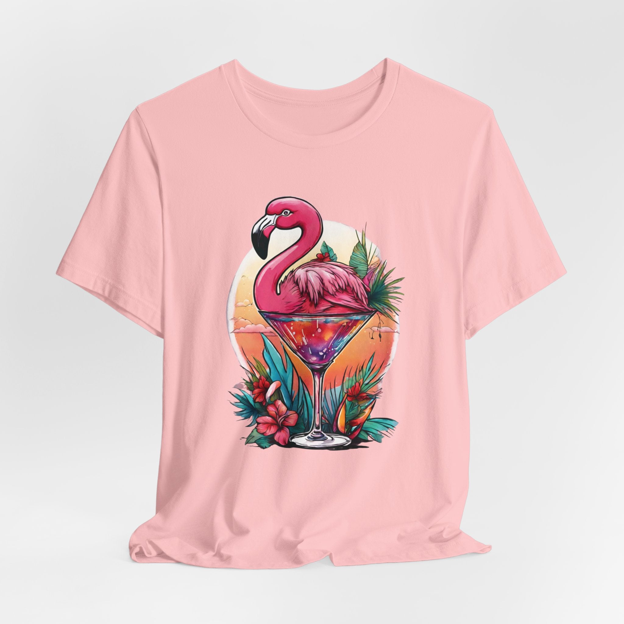 Flamingo Cocktail T-Shirt - Tropical Sunset Vibes  ( Unisex)