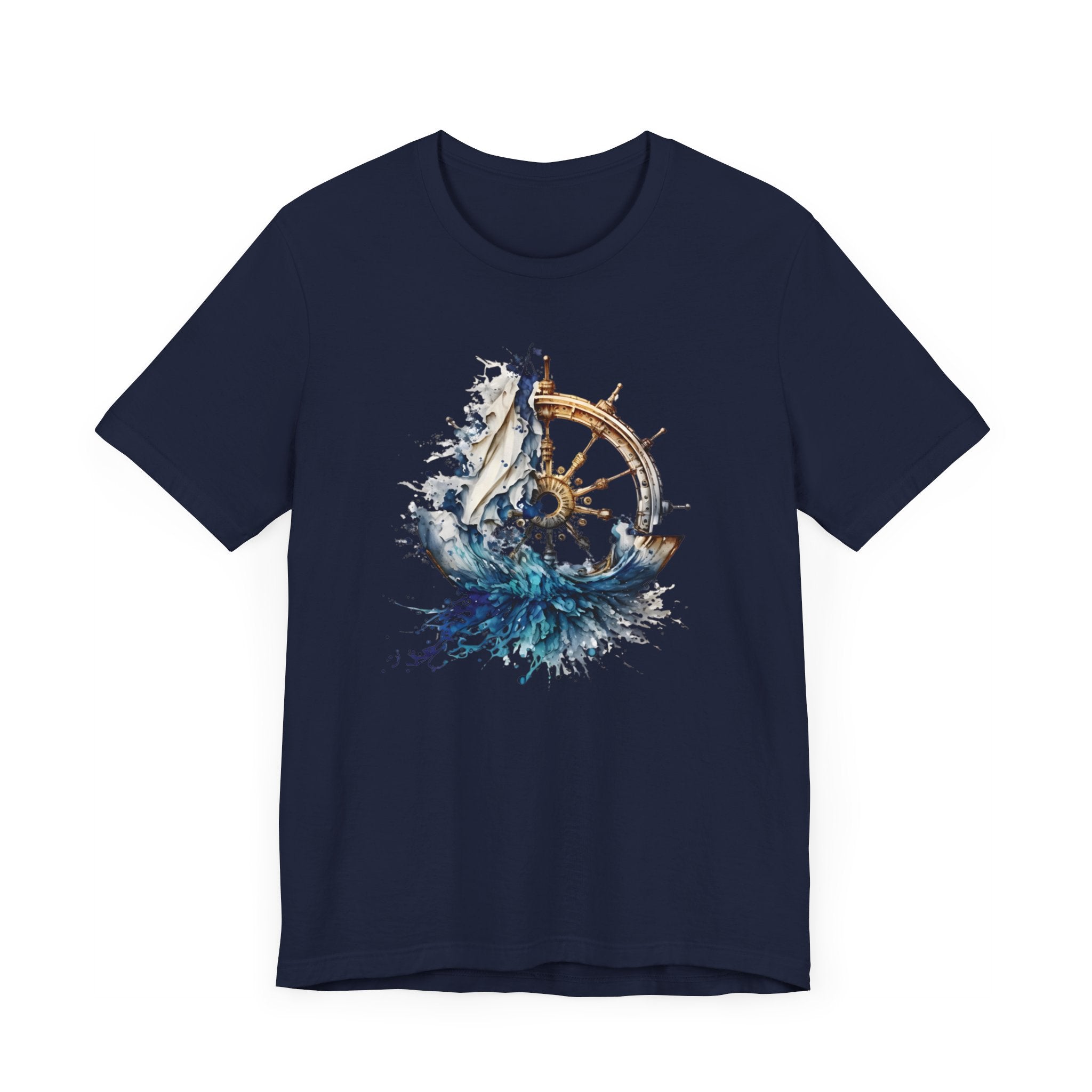 Dynamic Nautical T-Shirt - Ship Wheel, Sail & Waves Design (Unisex Tee)