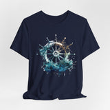 Dynamic Nautical T-Shirt - Ship Wheel & Ocean Waves Design Unisex