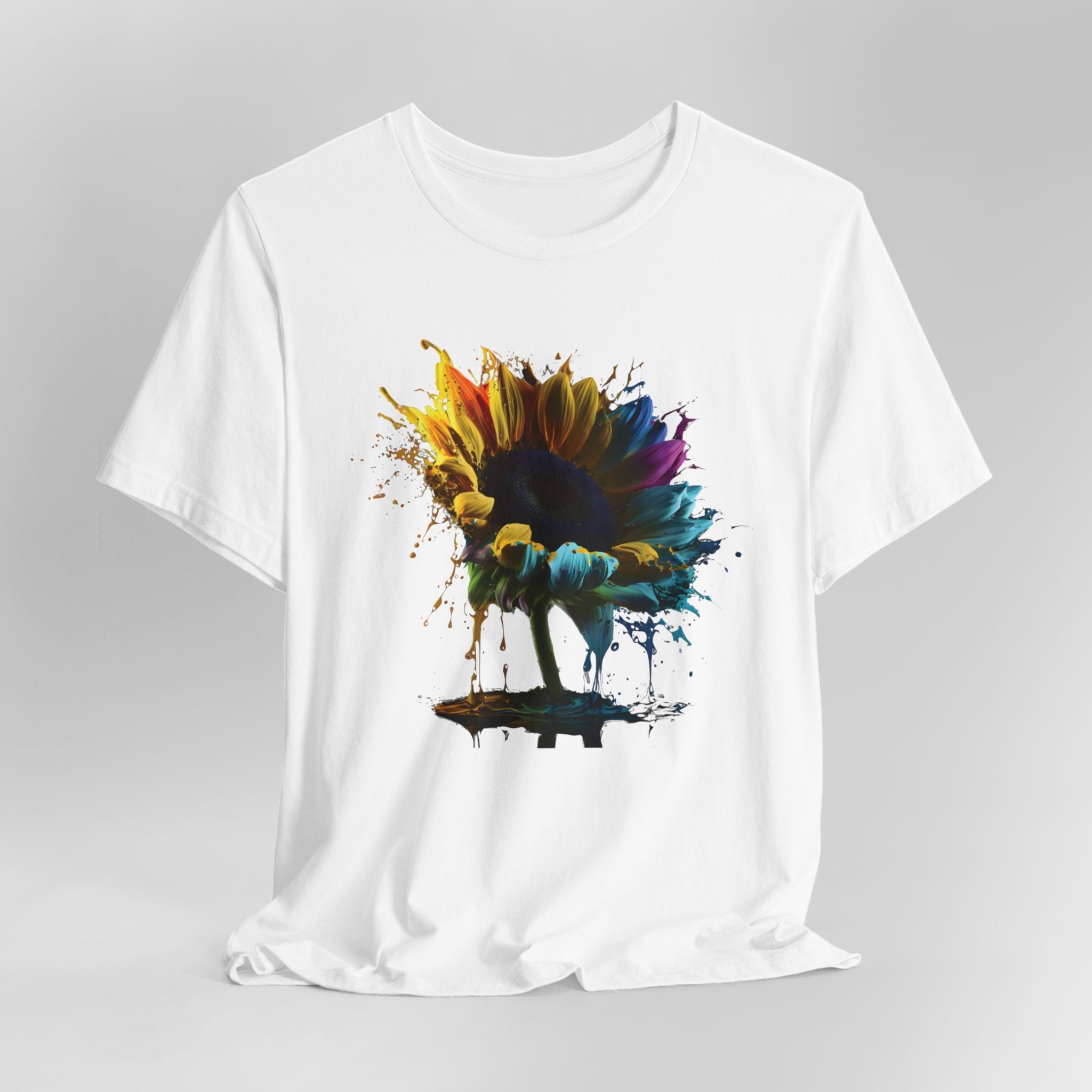 Colorful Sunflower T-Shirt - Artistic Paint Splash Design Unisex