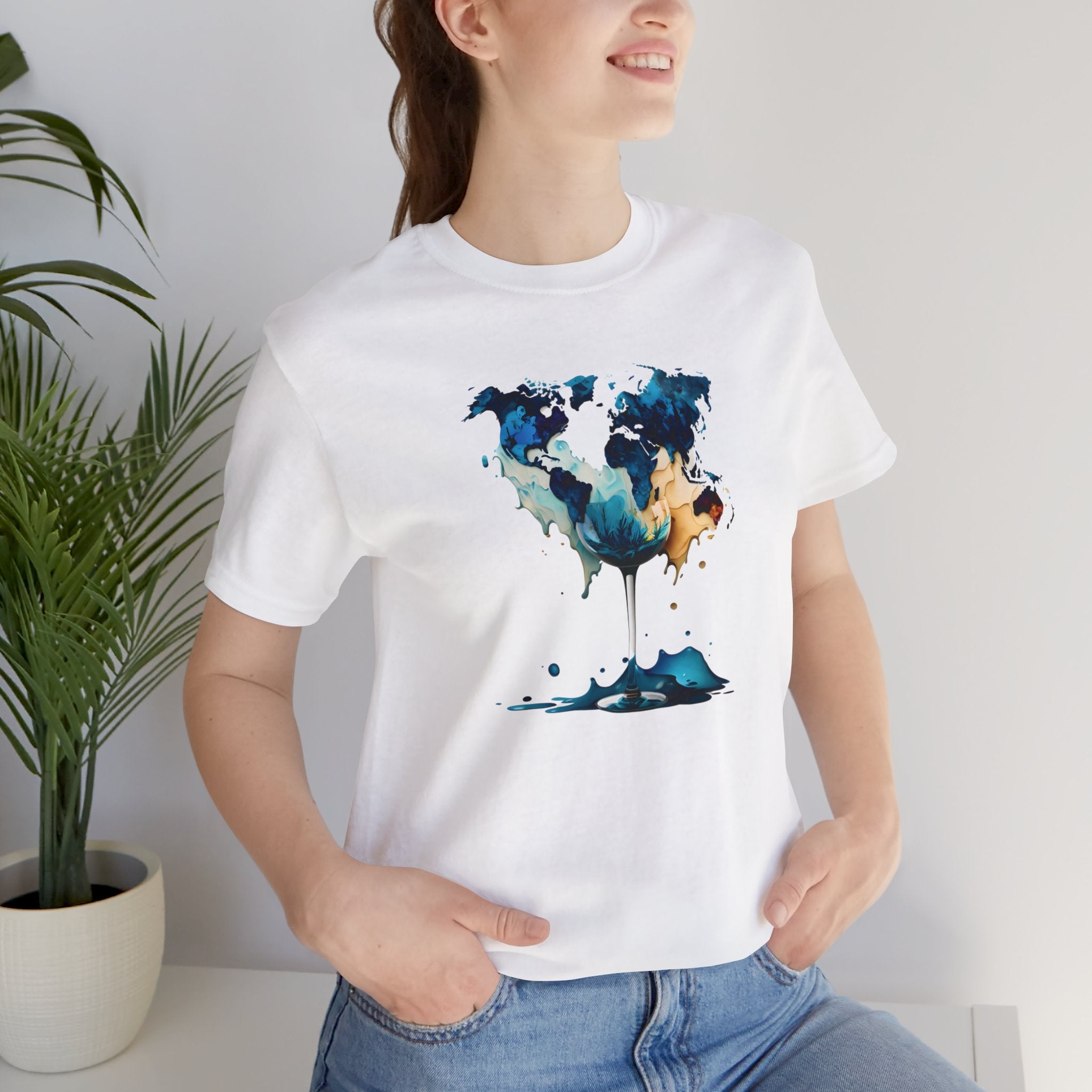 Artistic World Map Wine Glass T-Shirt - Unique Graphic Tee Unisex