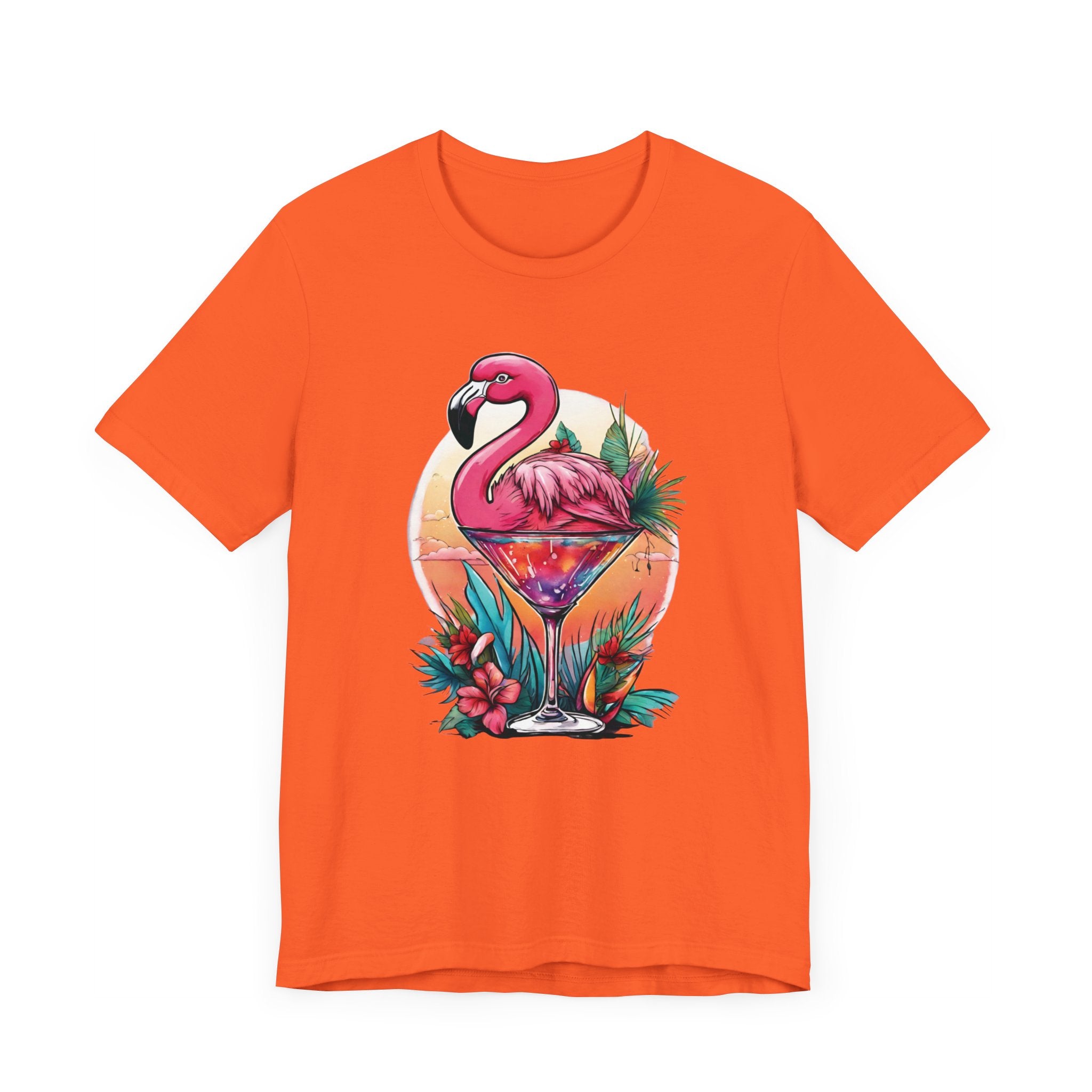 Flamingo Cocktail T-Shirt - Tropical Sunset Vibes  ( Unisex)