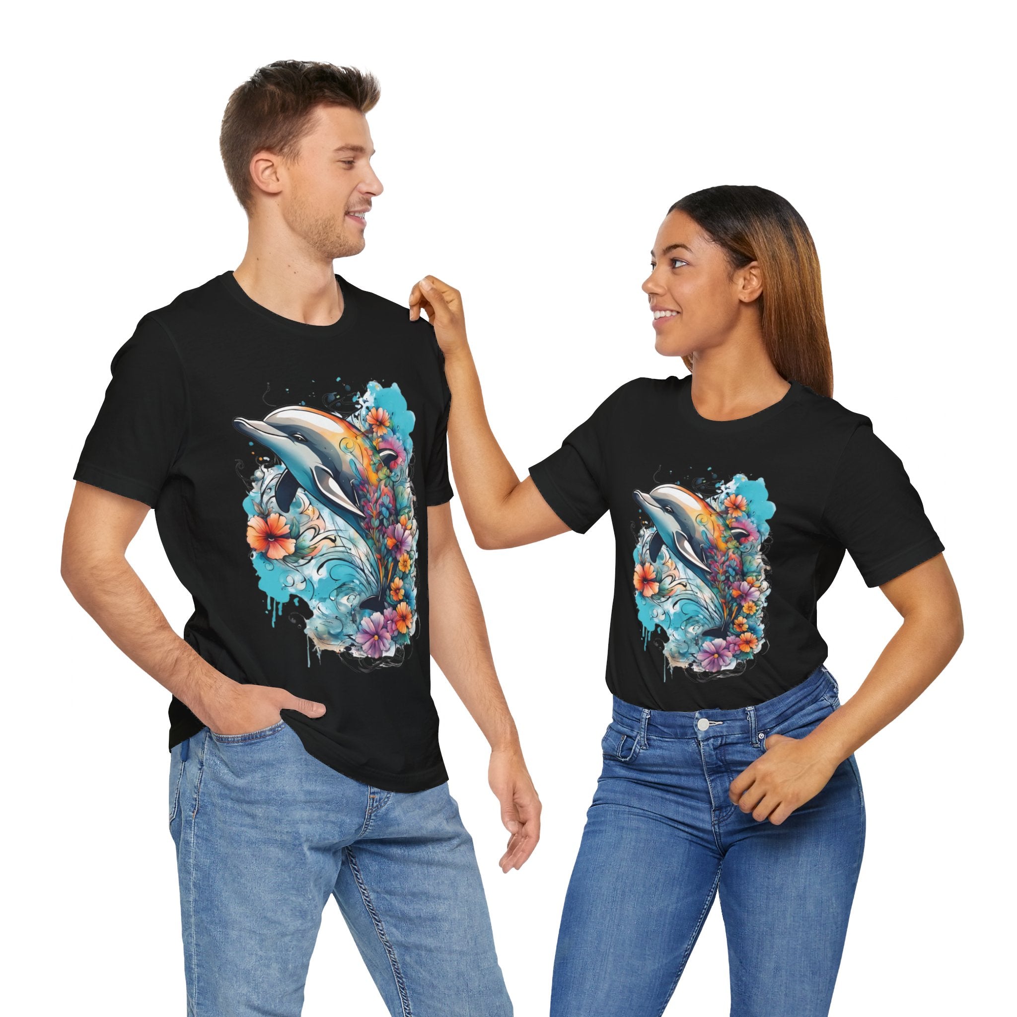 Colorful Dolphin T-Shirt - Vibrant Floral and Ocean Design