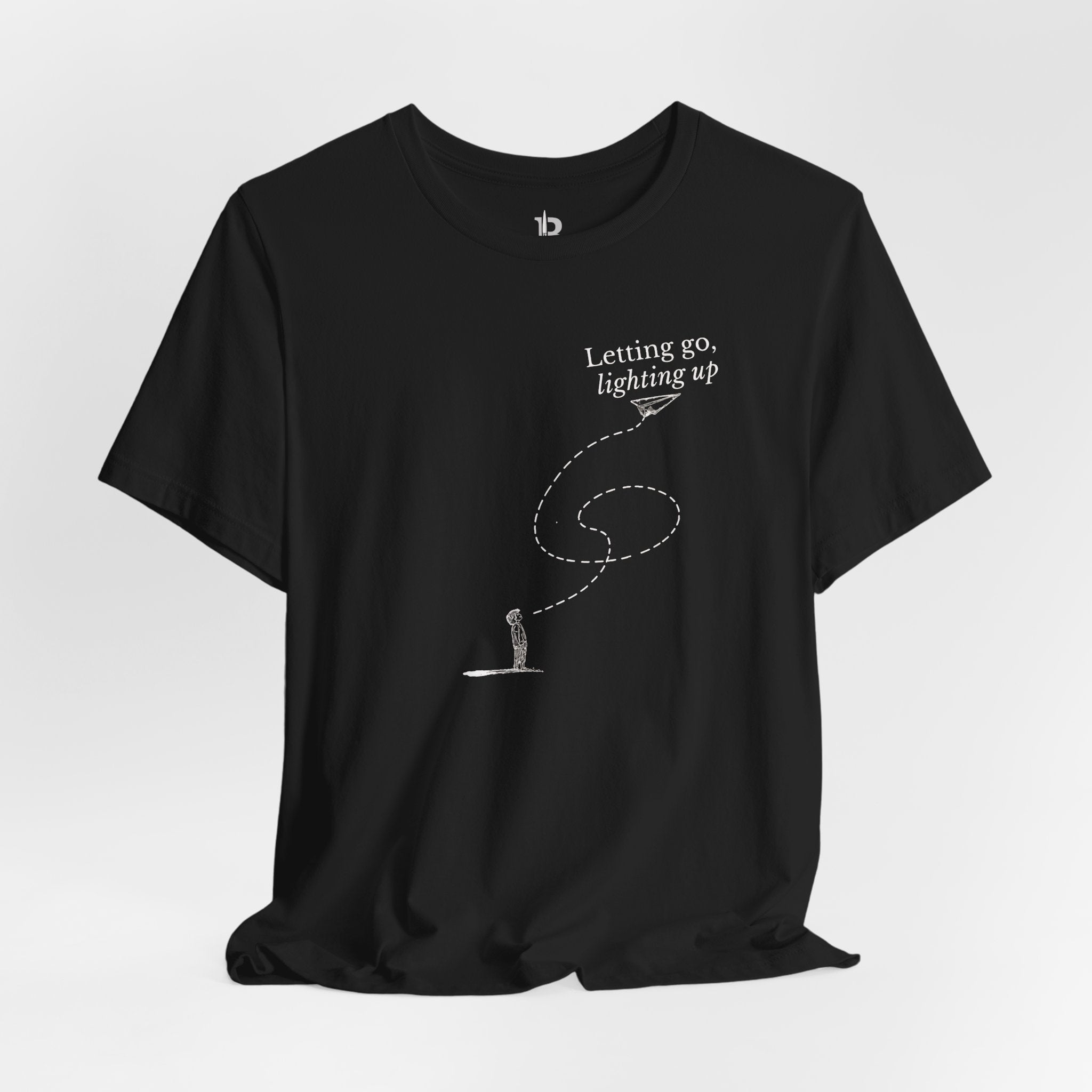 Letting Go, Lighting Up T-Shirt – Minimalist Inspirational Tee | Paper Plane Design | Mindful Aesthetic Shirt