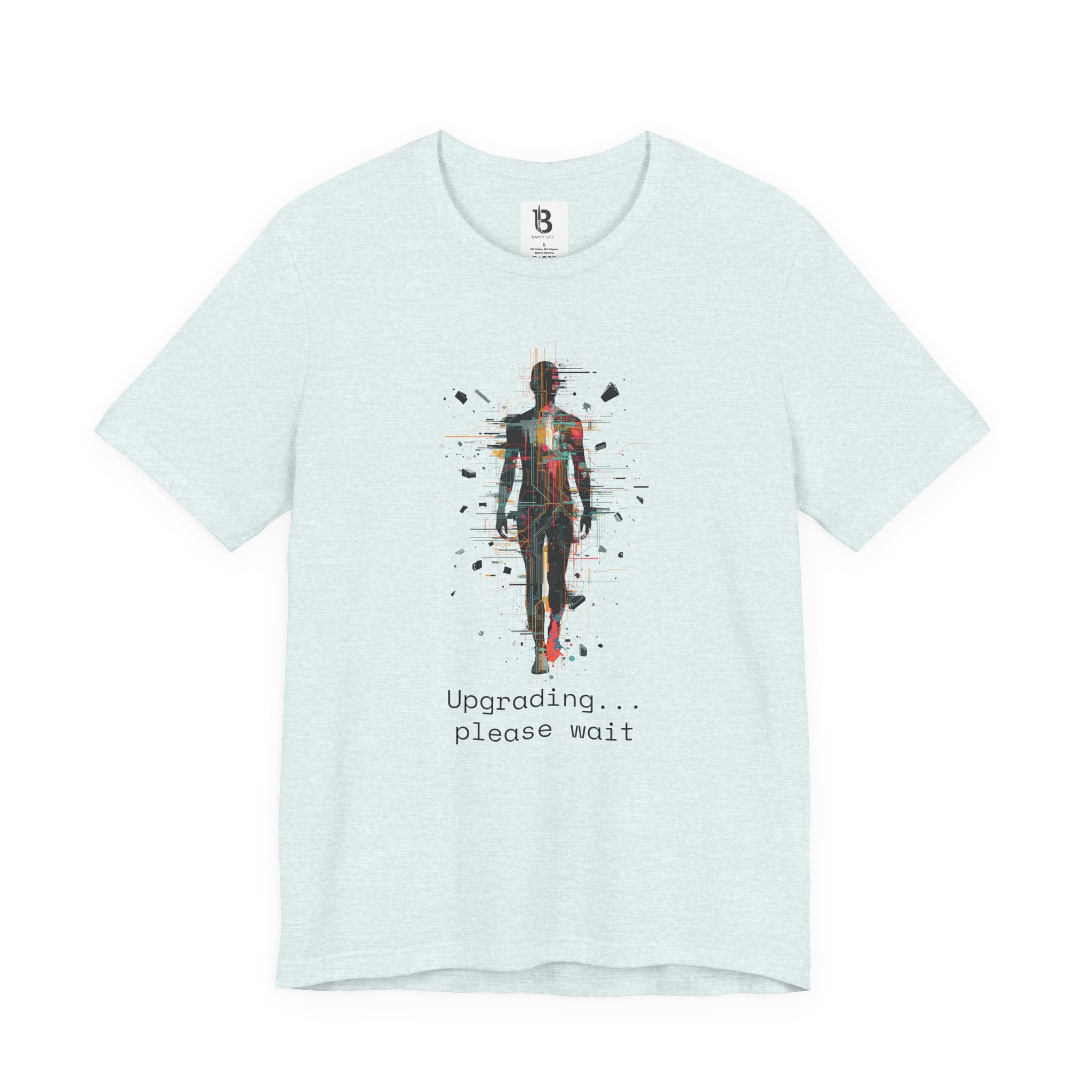 Futuristic Human Upgrade T-Shirt – “Upgrading... Please Wait” Graphic Tee, Minimal Tech Art Shirt, Unisex Streetwear
