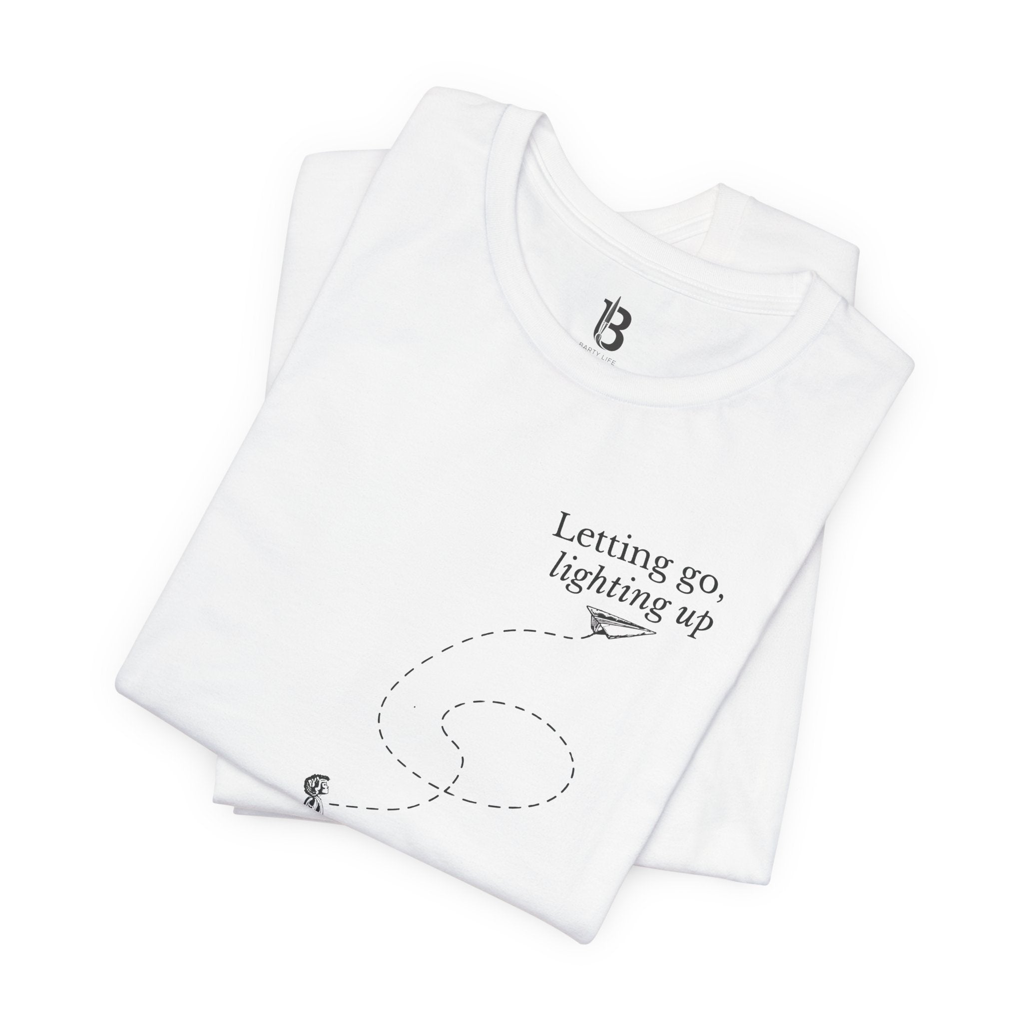 Letting Go, Lighting Up T-Shirt – Minimalist Inspirational Tee | Paper Plane Design | Mindful Aesthetic Shirt