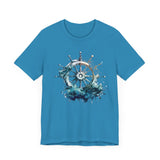 Dynamic Nautical T-Shirt - Ship Wheel & Ocean Waves Design Unisex