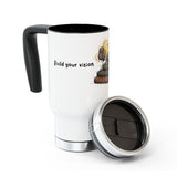 Travel Mug — "Build Your Vision" Coffee Tumbler with Inspirational Books & Lightbulb Design, 14oz Stainless Steel
