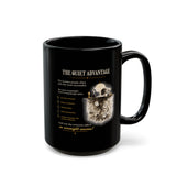 Motivational 'The Quiet Advantage' Black Coffee Mug — Inspirational Skull Design (11oz/15oz)