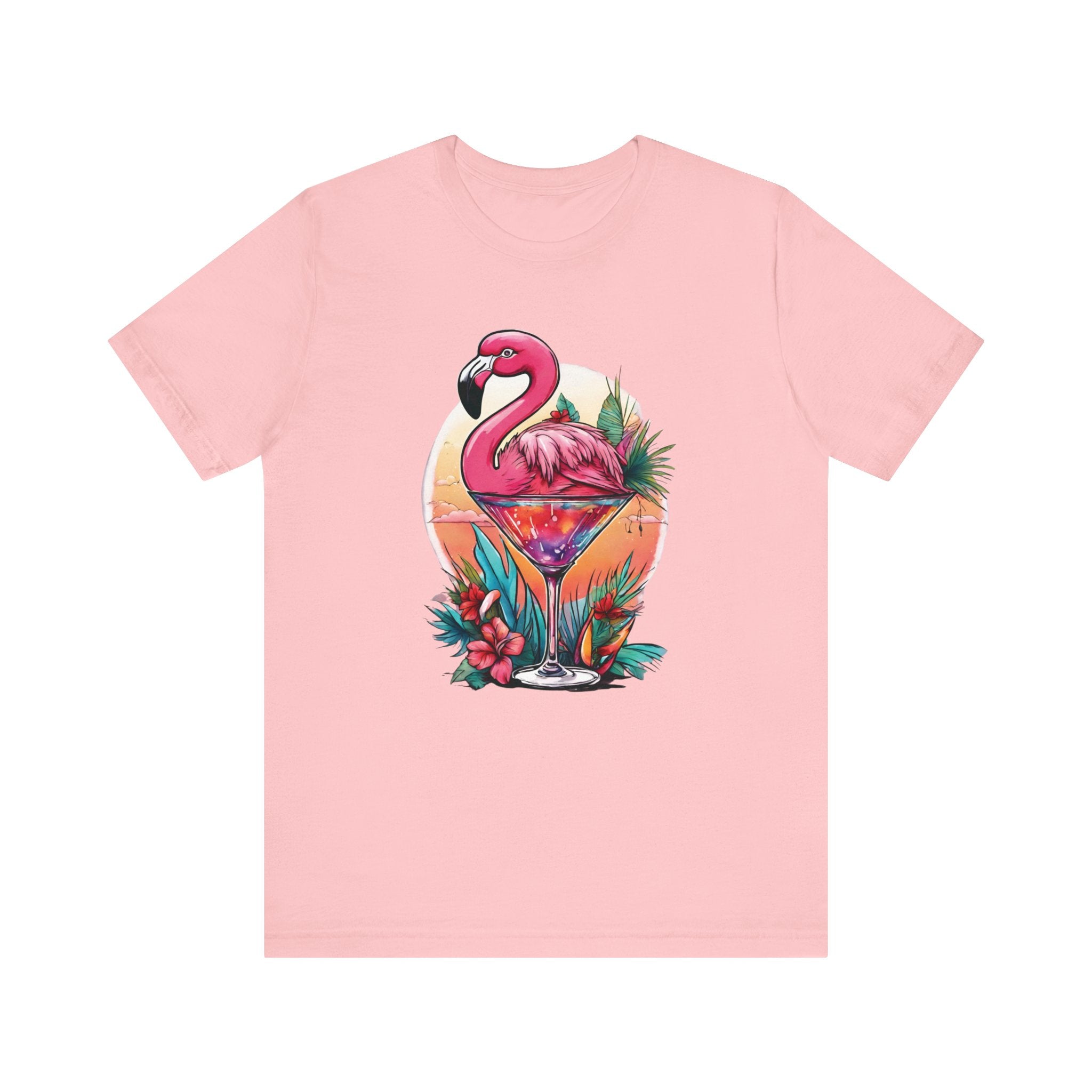 Flamingo Cocktail T-Shirt - Tropical Sunset Vibes  ( Unisex)