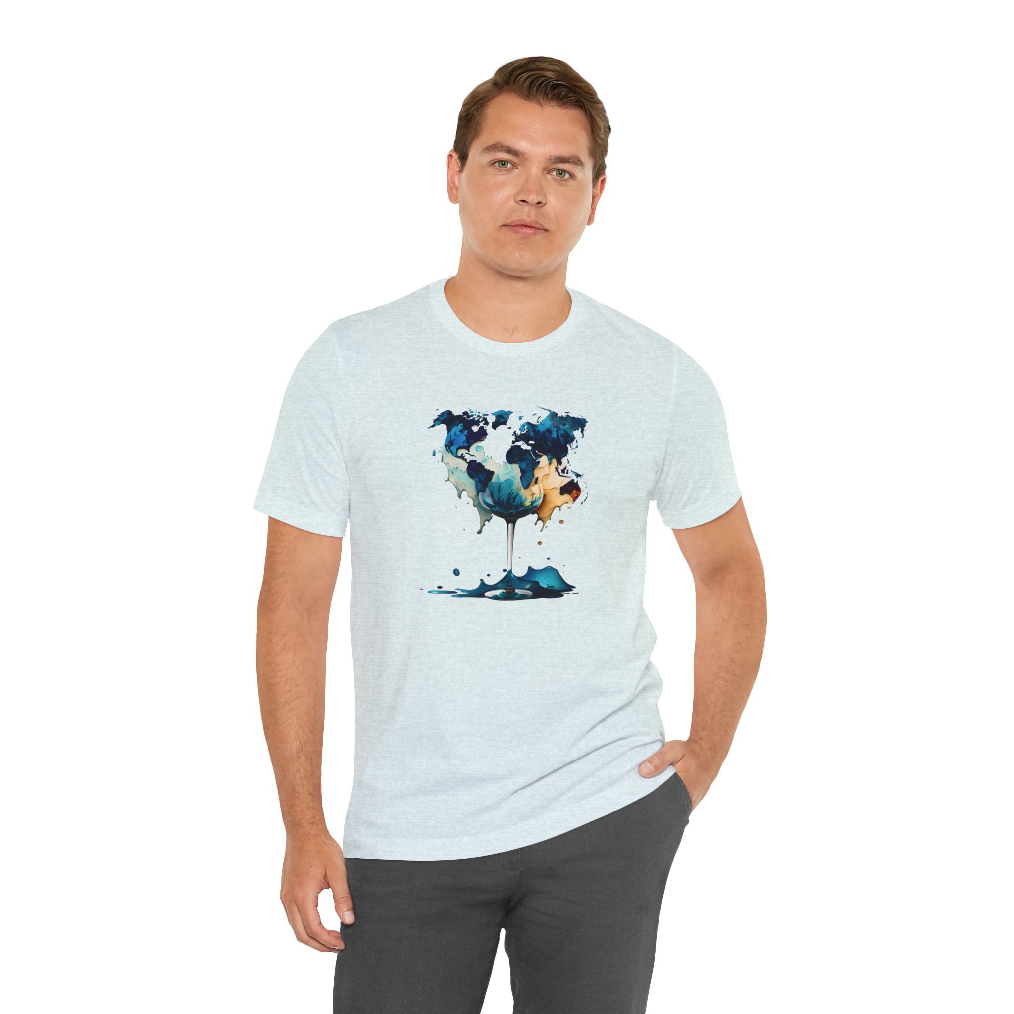 Artistic World Map Wine Glass T-Shirt - Unique Graphic Tee Unisex