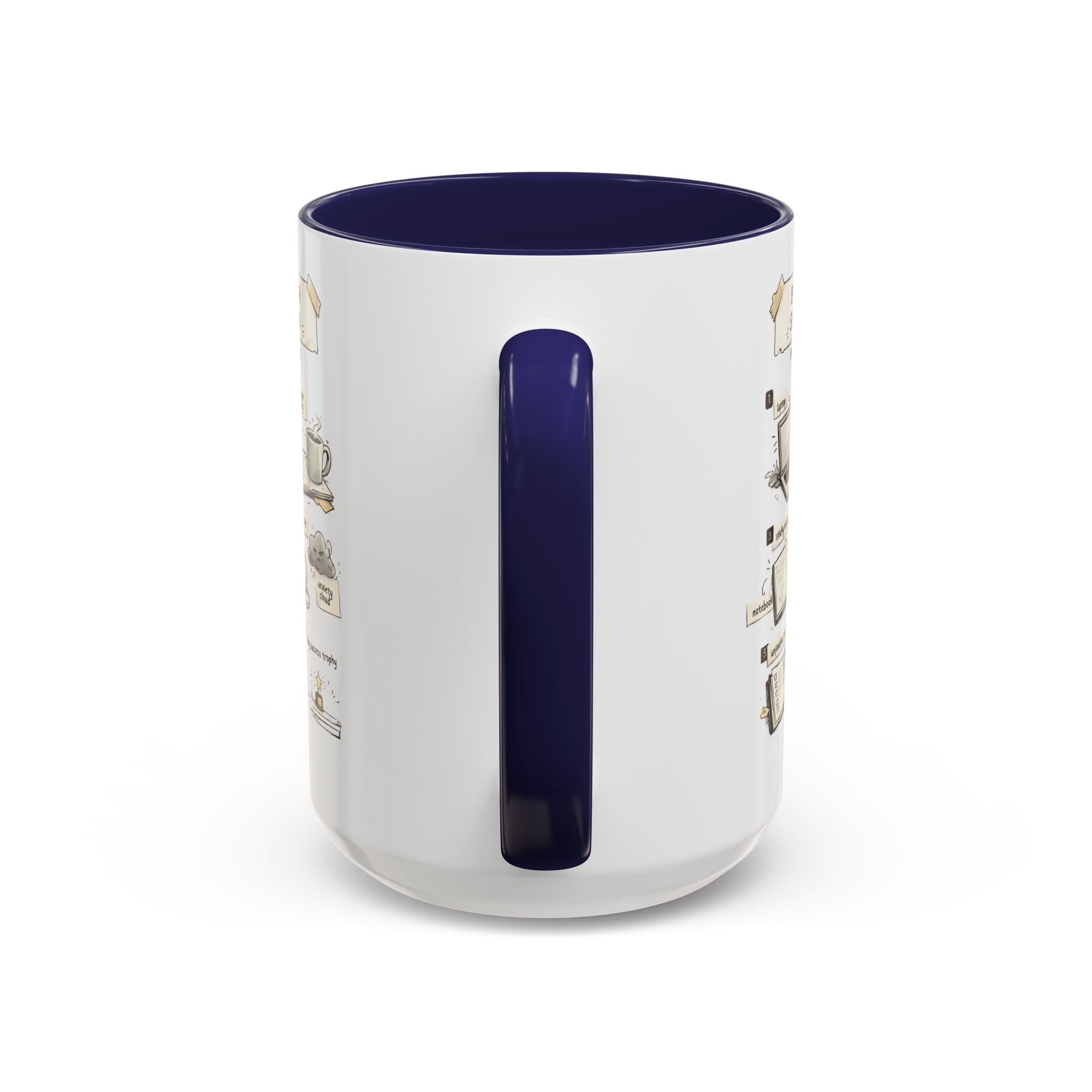 White mug with a blue handle and interior on a white background