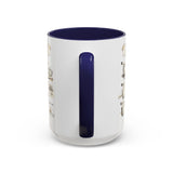 White mug with a blue handle and interior on a white background