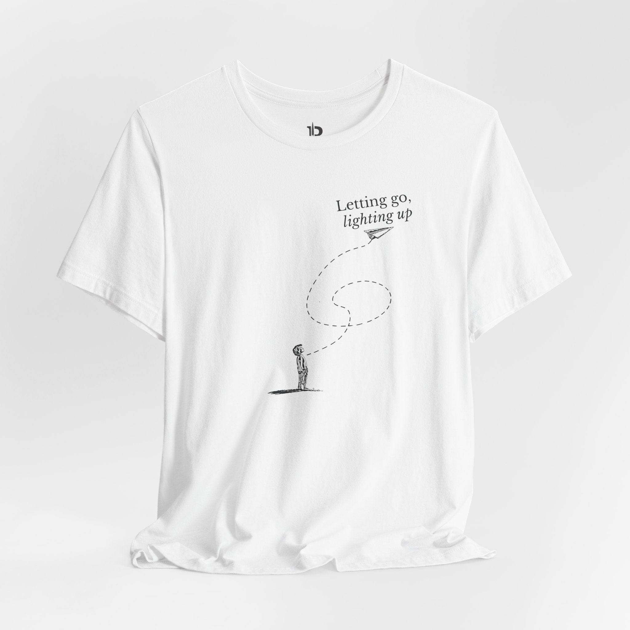Letting Go, Lighting Up T-Shirt – Minimalist Inspirational Tee | Paper Plane Design | Mindful Aesthetic Shirt
