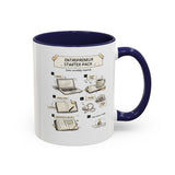 White mug with purple interior and handle featuring a pixelated design of a badge saying '100% Authentic'.