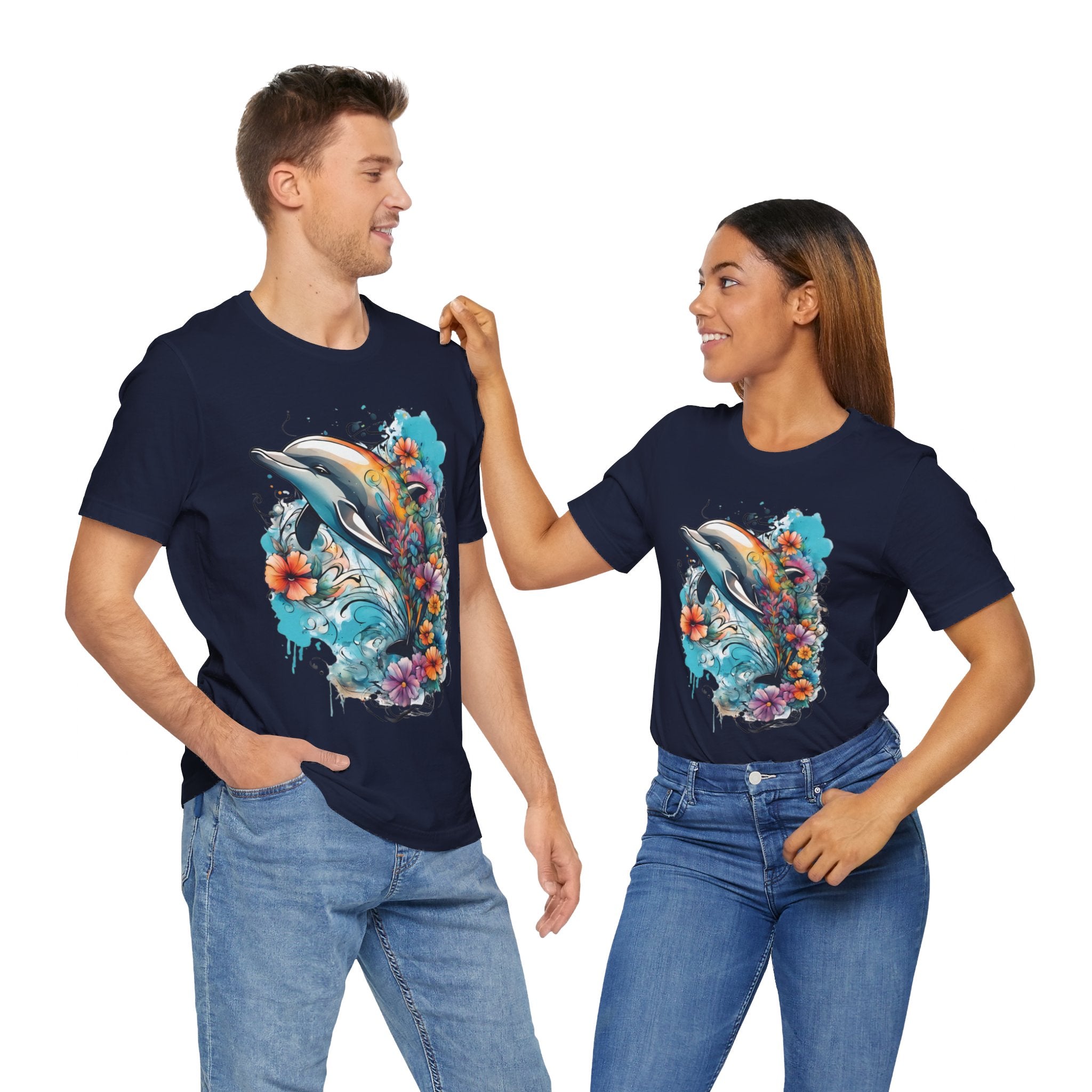 Colorful Dolphin T-Shirt - Vibrant Floral and Ocean Design