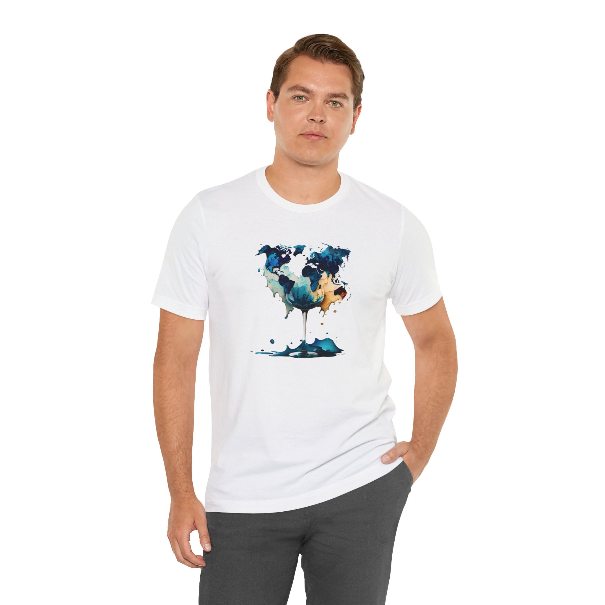 Artistic World Map Wine Glass T-Shirt - Unique Graphic Tee Unisex