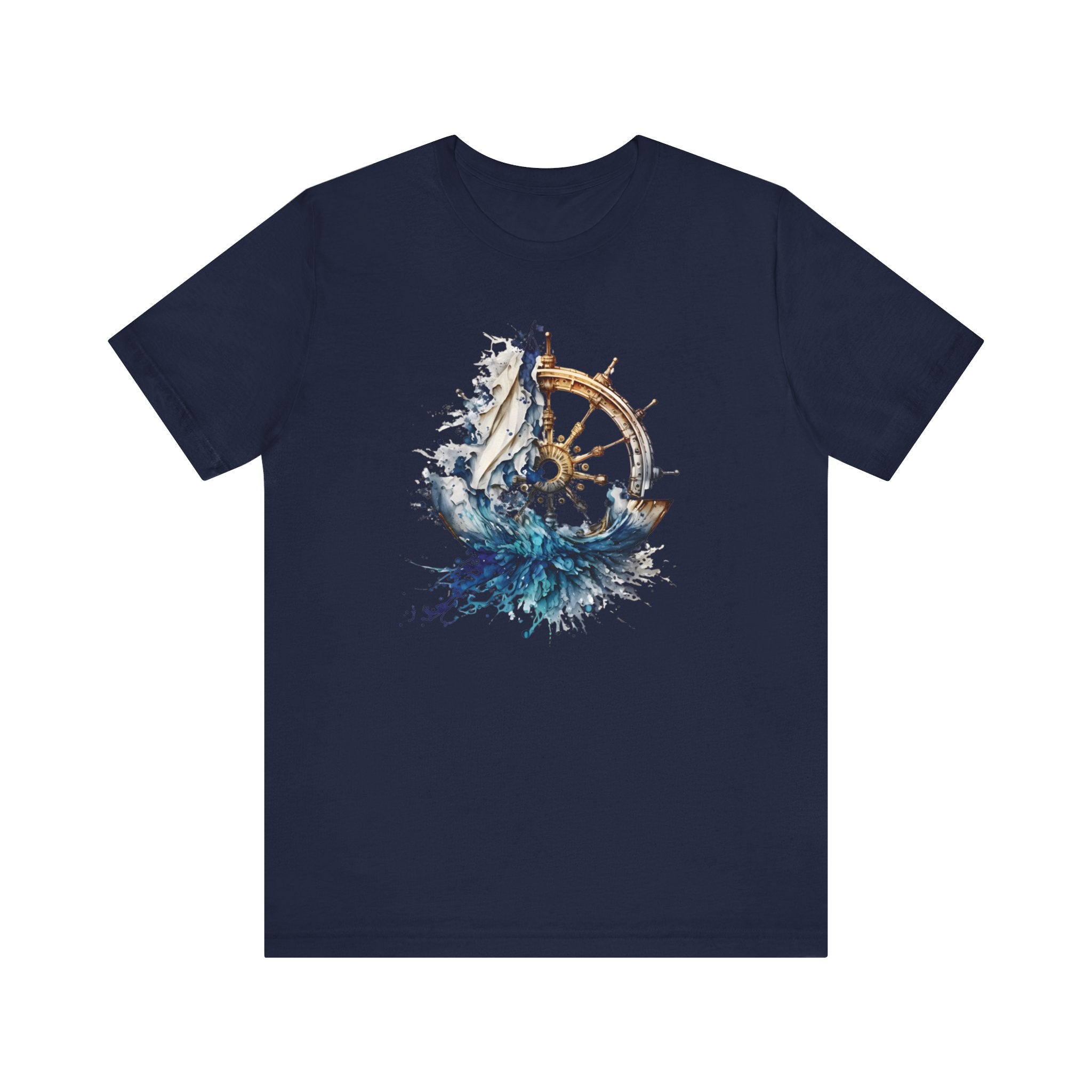 Dynamic Nautical T-Shirt - Ship Wheel, Sail & Waves Design (Unisex Tee)