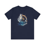 Dynamic Nautical T-Shirt - Ship Wheel, Sail & Waves Design (Unisex Tee)