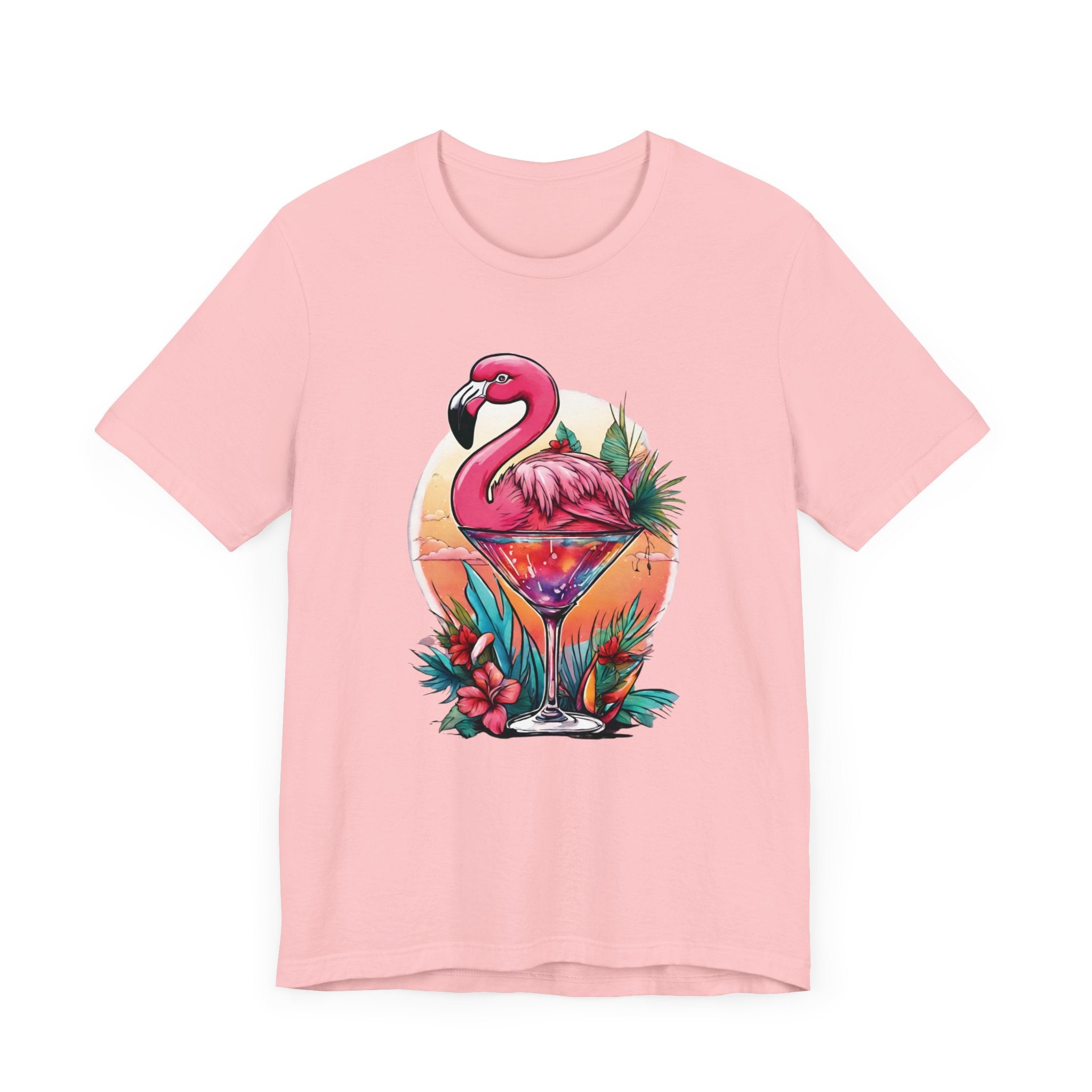 Flamingo Cocktail T-Shirt - Tropical Sunset Vibes  ( Unisex)