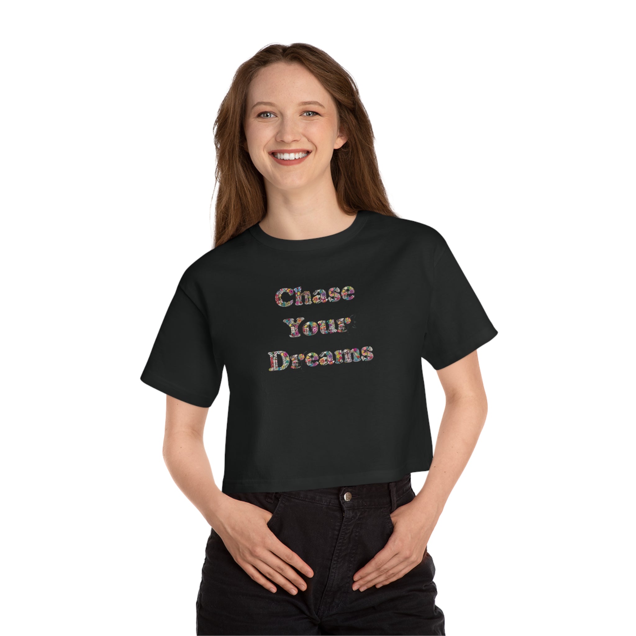 Champion Women's Heritage Cropped T-Shirt - "Chase Your Dreams" Floral and Trophy Design