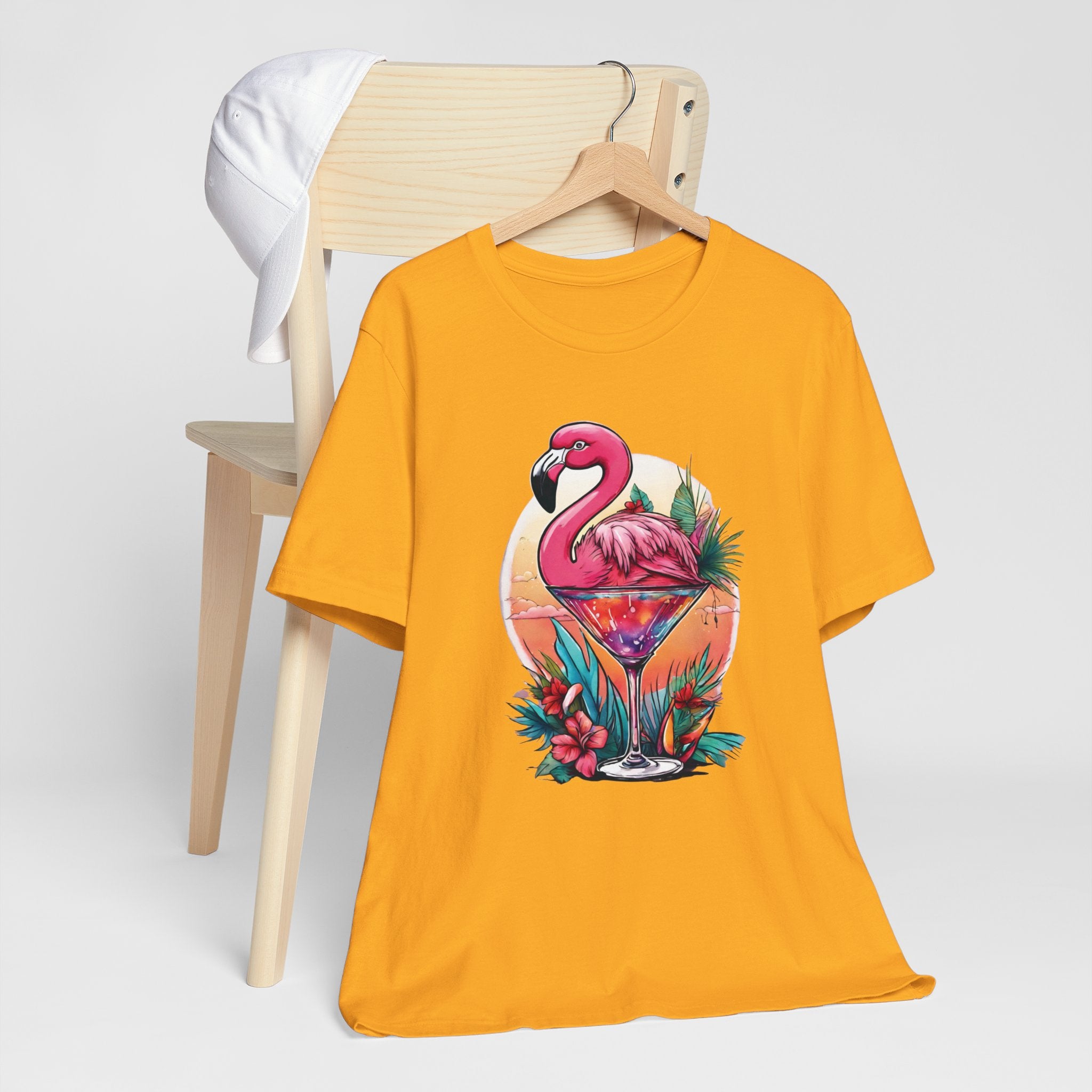 Flamingo Cocktail T-Shirt - Tropical Sunset Vibes  ( Unisex)