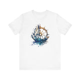 Dynamic Nautical T-Shirt - Ship Wheel, Sail & Waves Design (Unisex Tee)