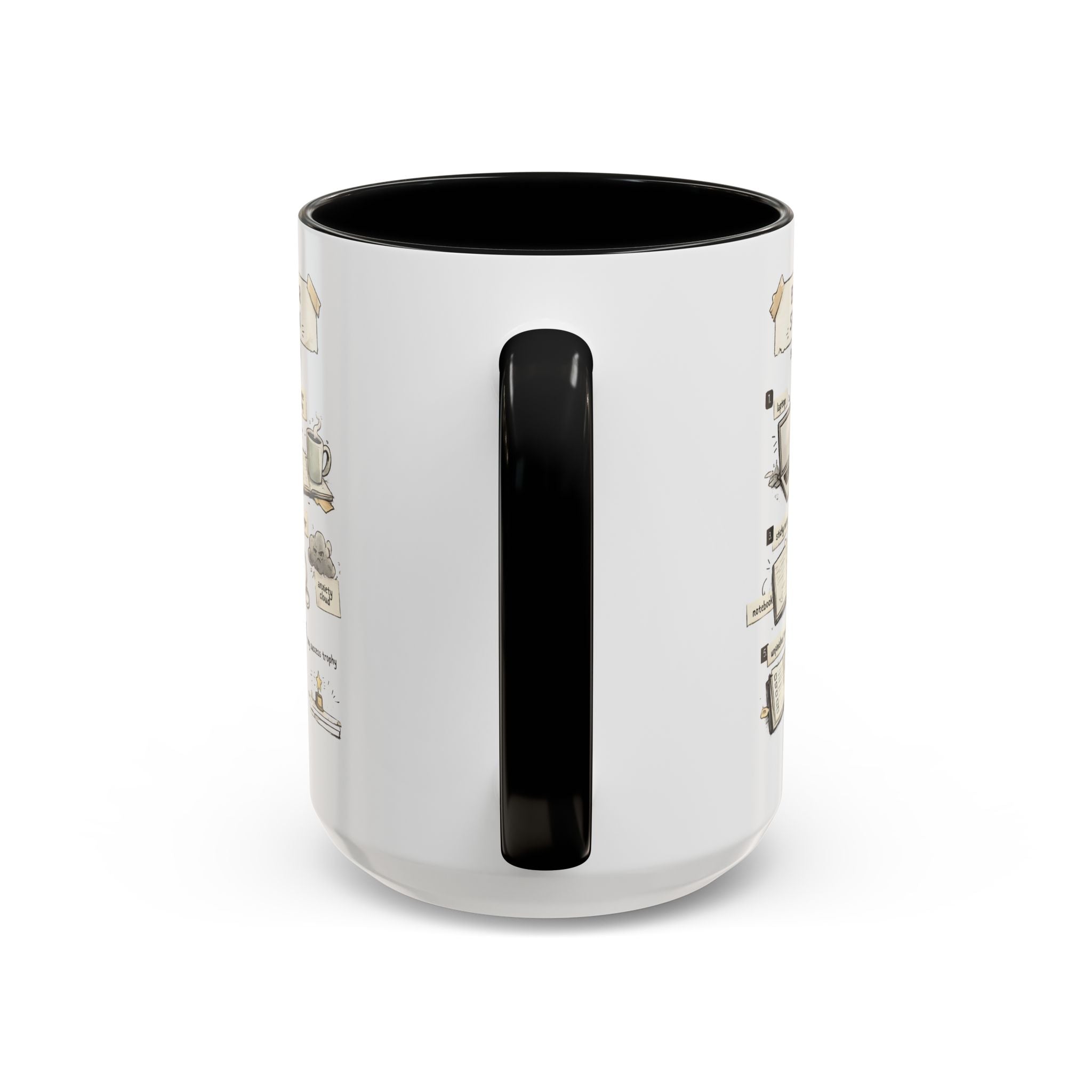 White mug with black interior and handle on a white background