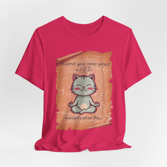 Meditating Cat Tee with Meowtivation Quote