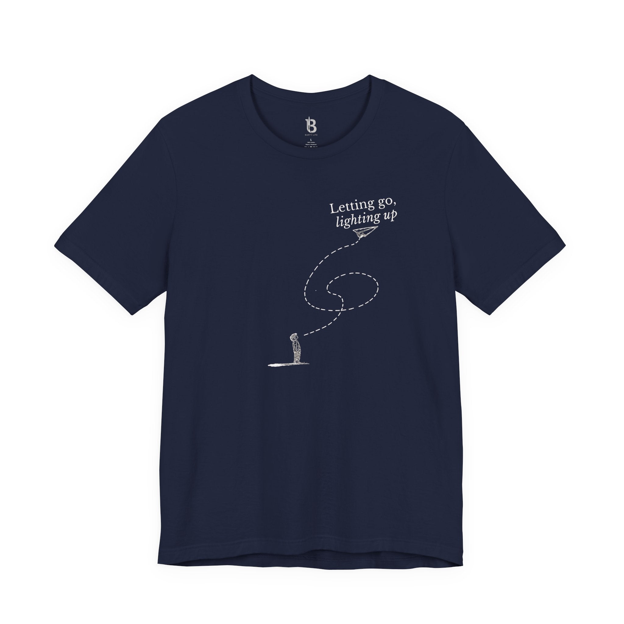 Letting Go, Lighting Up T-Shirt – Minimalist Inspirational Tee | Paper Plane Design | Mindful Aesthetic Shirt