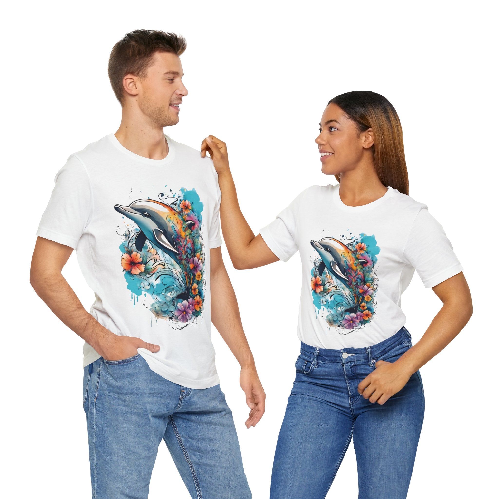 Colorful Dolphin T-Shirt - Vibrant Floral and Ocean Design