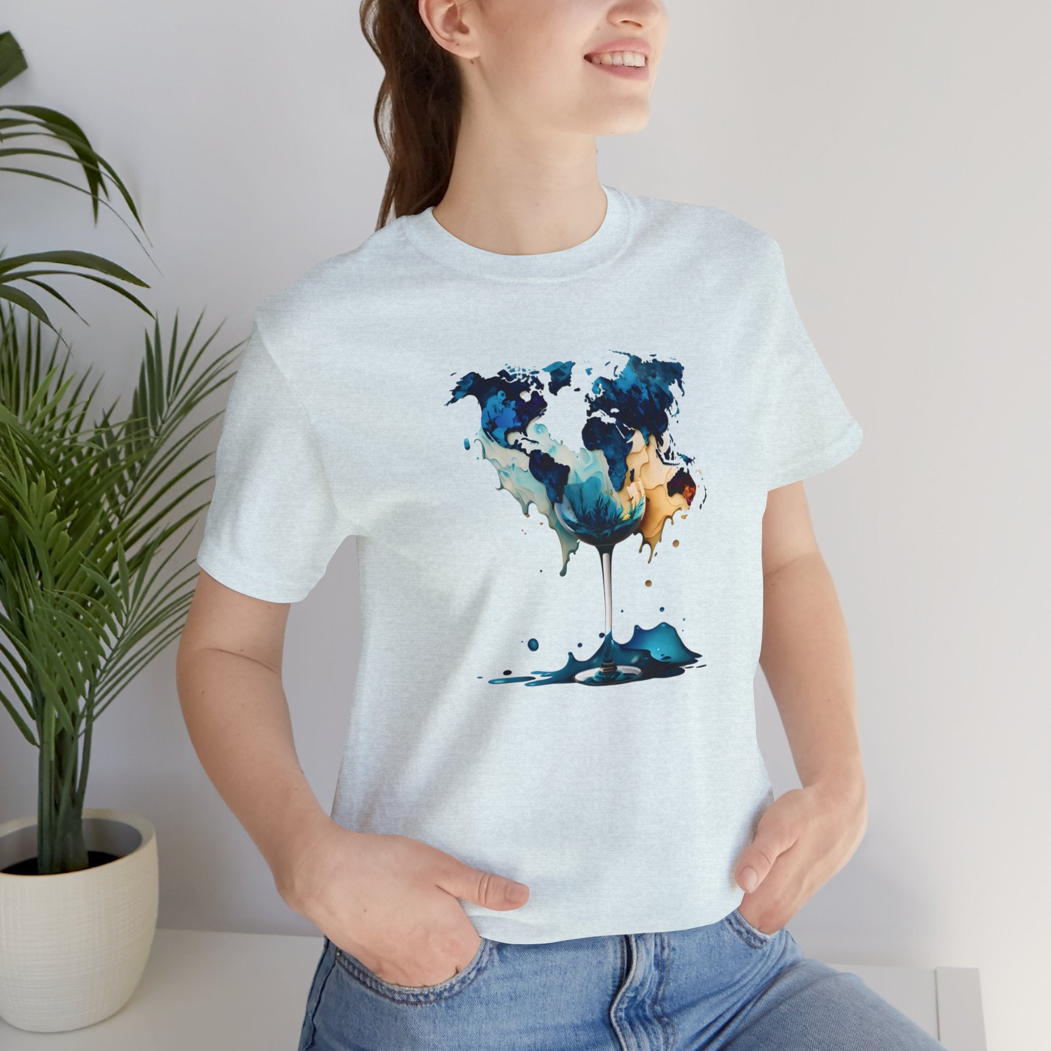 Artistic World Map Wine Glass T-Shirt - Unique Graphic Tee Unisex