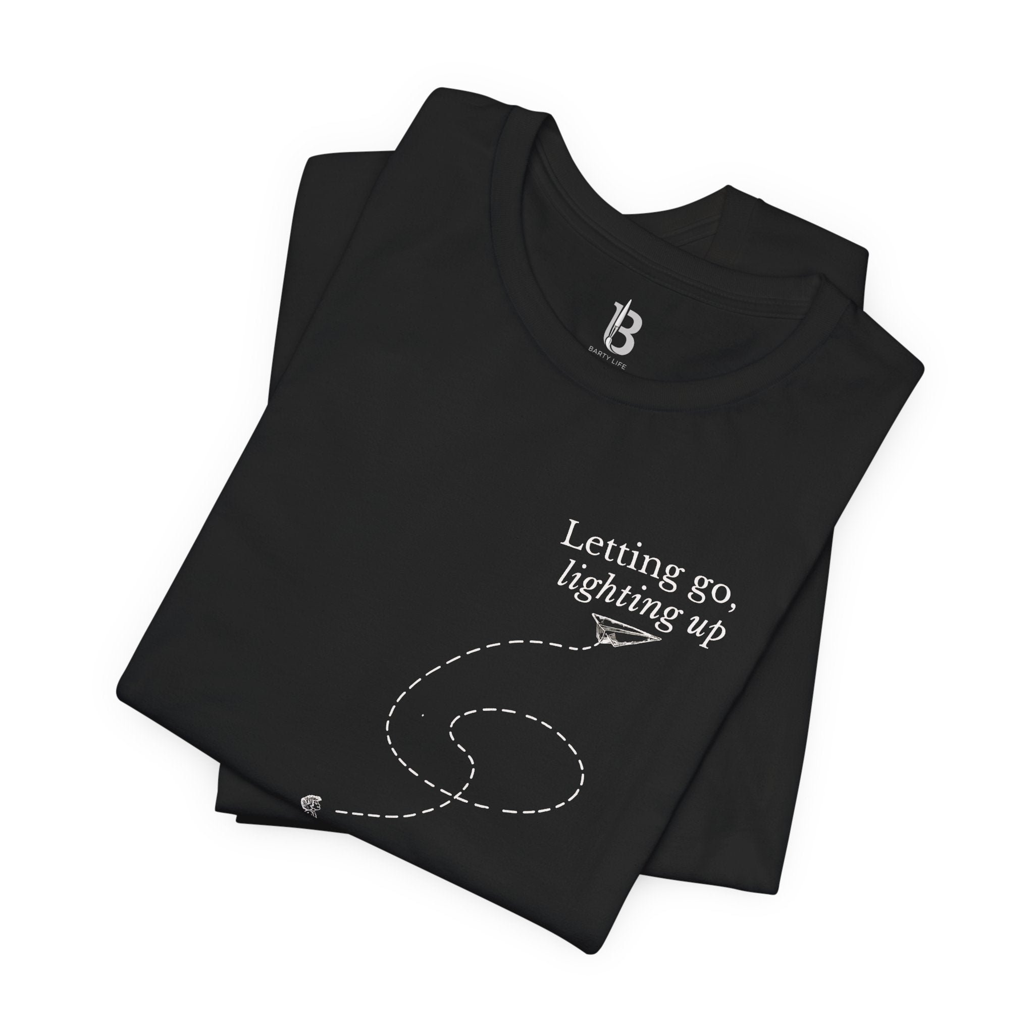 Letting Go, Lighting Up T-Shirt – Minimalist Inspirational Tee | Paper Plane Design | Mindful Aesthetic Shirt